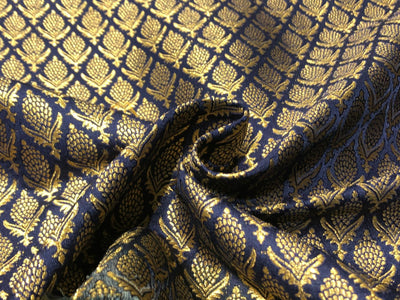 Silk Brocade fabric 44"navy with gold  jacquard motifs BRO1058[4]