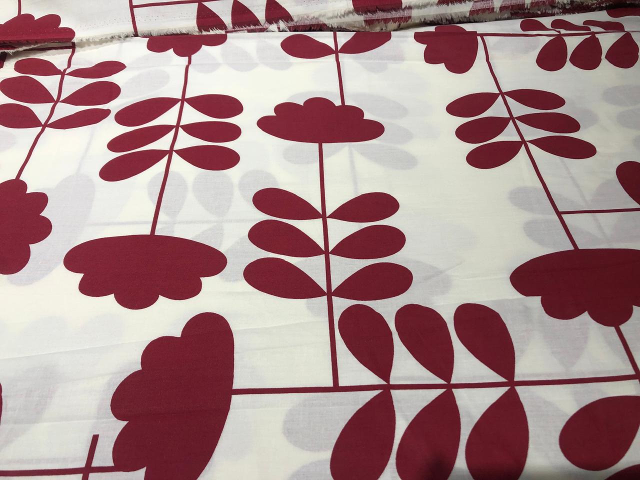 100% Cotton Poplin 58" Ivory with deep red long floral  motifs [17582] (