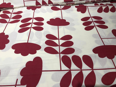 100% Cotton Poplin 58" Ivory with deep red long floral  motifs [17582] (