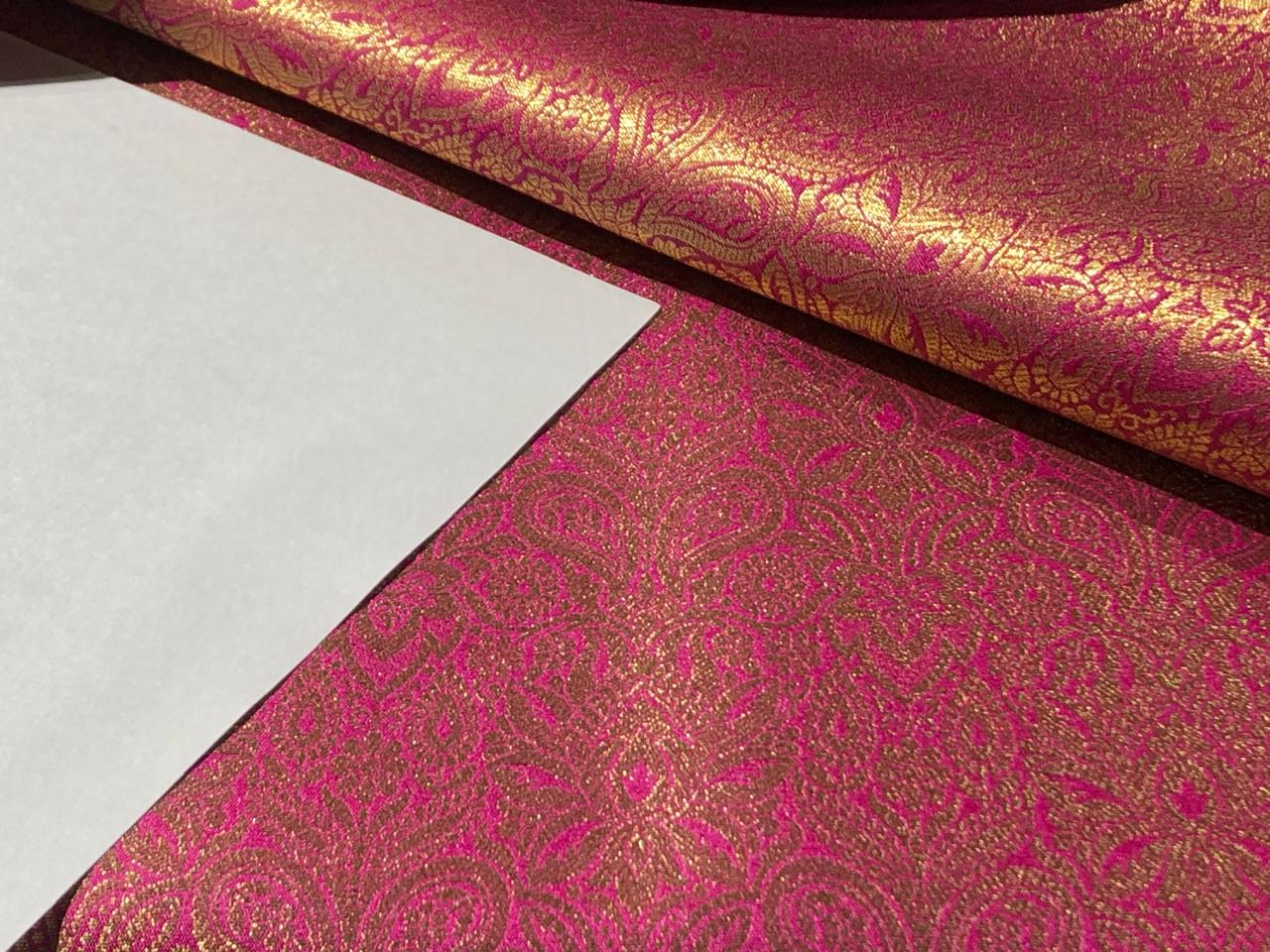 Silk Brocade fabric 44" wide INTRICATE JACQUARD available in 10 colors pink,gold,black,dark magenta,red,parot green,orange,royal blue,mango and burgandyBRO995