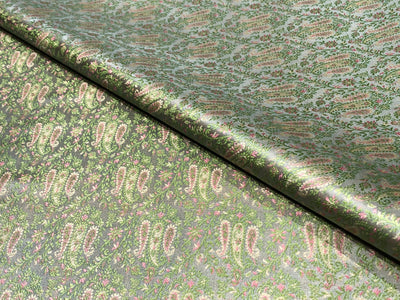 Silk Brocade fabric silver grey with pink and gold  paisley  jacquard BRO1024[2]