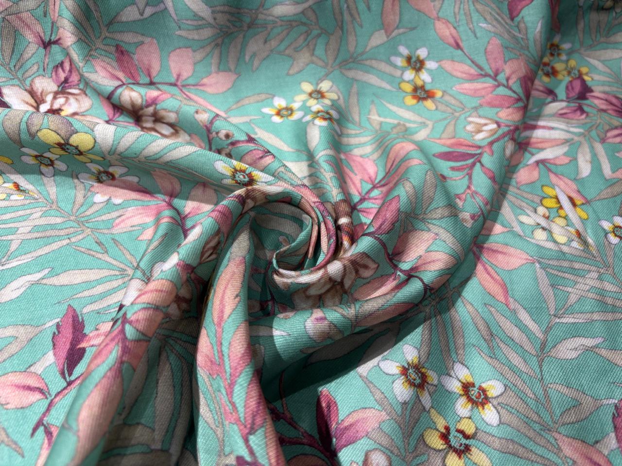 Viscose TWILL Digital Floral Print 41&quot; wide available in 2 colors dusty rose and sea foam