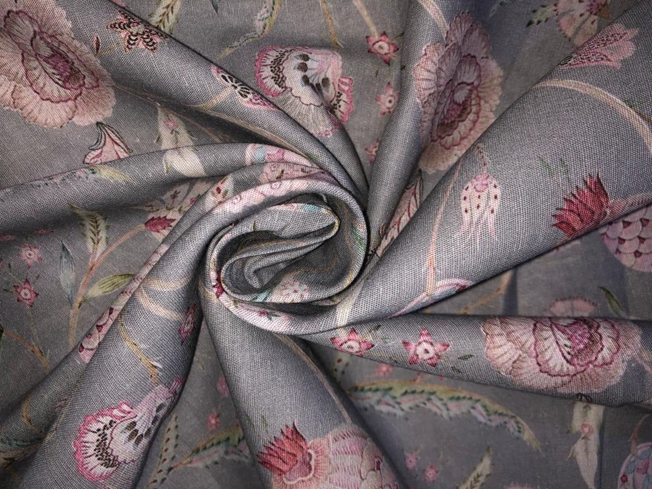 100% linen FLORAL digital print fabric 44" wide available in 2 colors grey/pink and ivory/pink