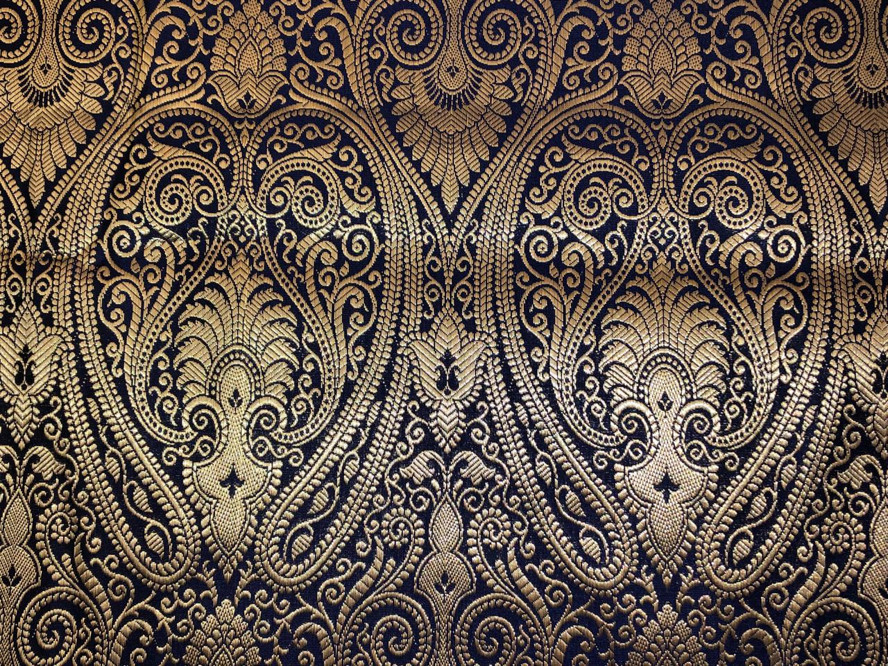 Silk Brocade fabric beautiful paisley  jacquard available in navy and green BRO1073[1/2]]
