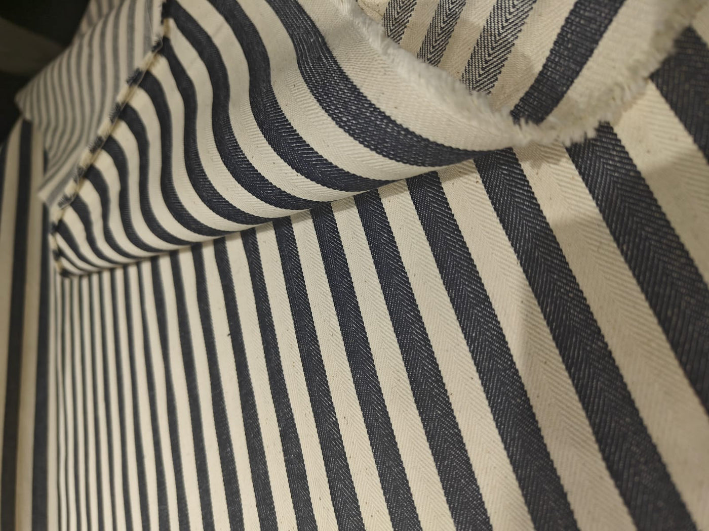 Cotton Denim Fabric ecru and navy herringbone stripes 58" wide [18241]ROLL