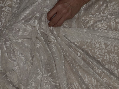 White Devore Polyester Viscose Burnout Velvet fabric ~ 44" wide available in 3 designs floral vines, abstract rose and floral [18291/92/93]