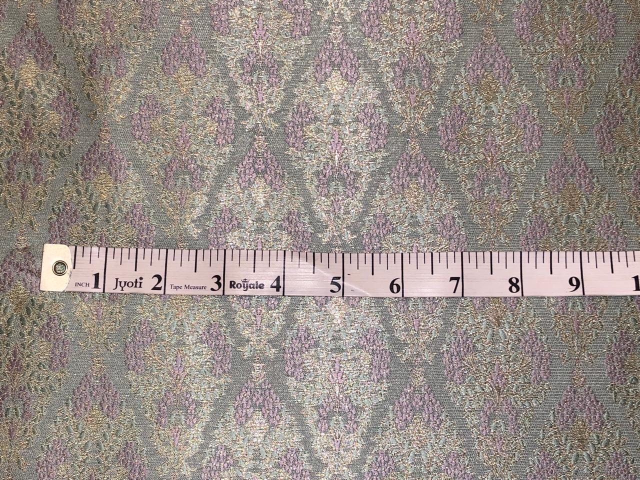 Silk Brocade fabric dusty blue with lilac and gold motif  BRO1081[3]
