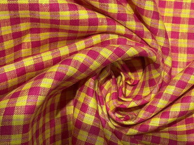 100% Linen  plaids 44 Lea Fabric 58" wide bright pink and yellow [17595]