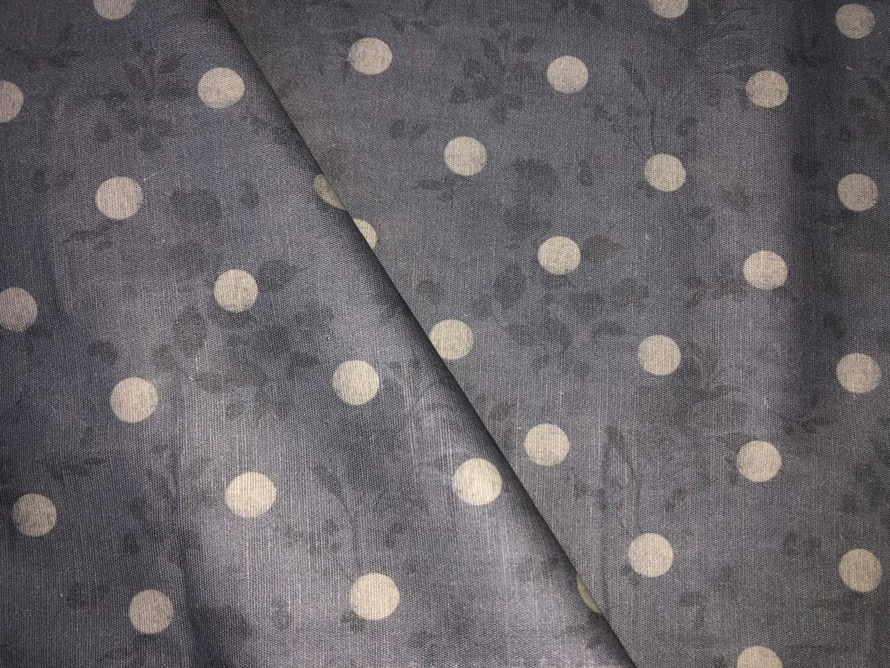 100% linen  digital print fabric 44" wide available in 2 colors grey with floral  dotted and salmon pink dots [15972/15973]