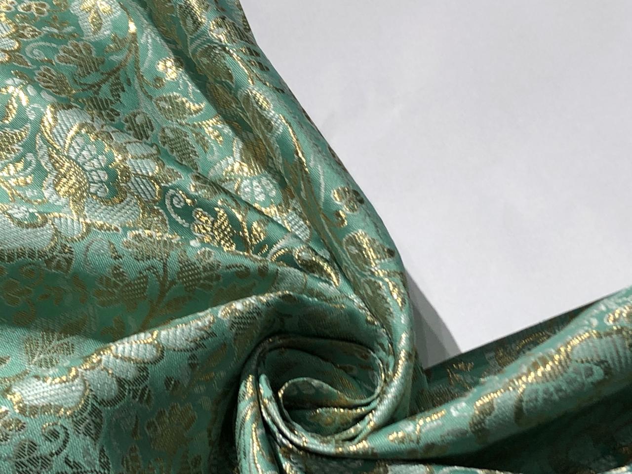 Brocade Fabric VINE Jacquard with metallic gold available in 2 colors MINT AND POWDER BLUE BRO993[4/5]