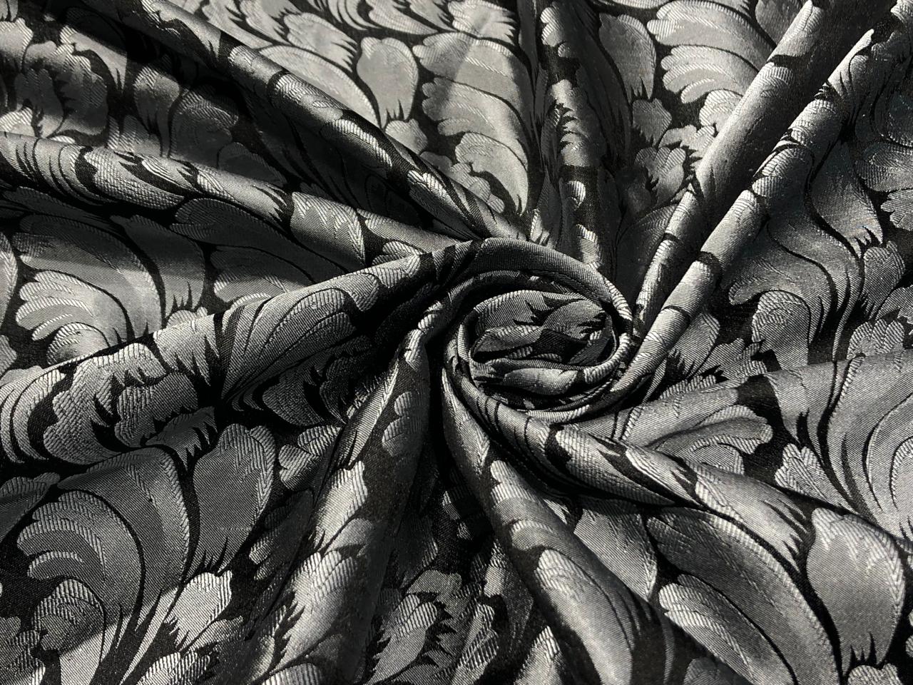 100% Silk Taffeta Jacquard Fabric BLACK AND SILVER   jacquard  TAFJACNEW12