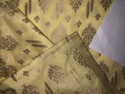 Silk Brocade fabric 44" wide available in 4 COLORS LEMON YELLOW DARK SALMON OLIVE AND  DARK BEIGE BRO908