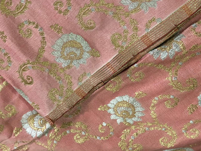 Silk Brocade fabric with metallic gold and silver floral jacquard 44" wide available in 2 colors mauve and pink salmon BRO981