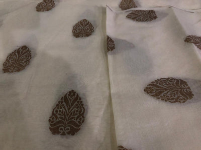Silk Cotton Chanderi Fabric with  metallic gold jacquard  leaf motif 44&quot; wide [17225]