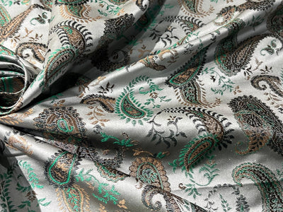 Brocade fabric 54" wide  100% Silk  Jacquard Fabric  PAISLEYS available in 2 colors grey and green and grey, green and brown TAFJACNEW20/21