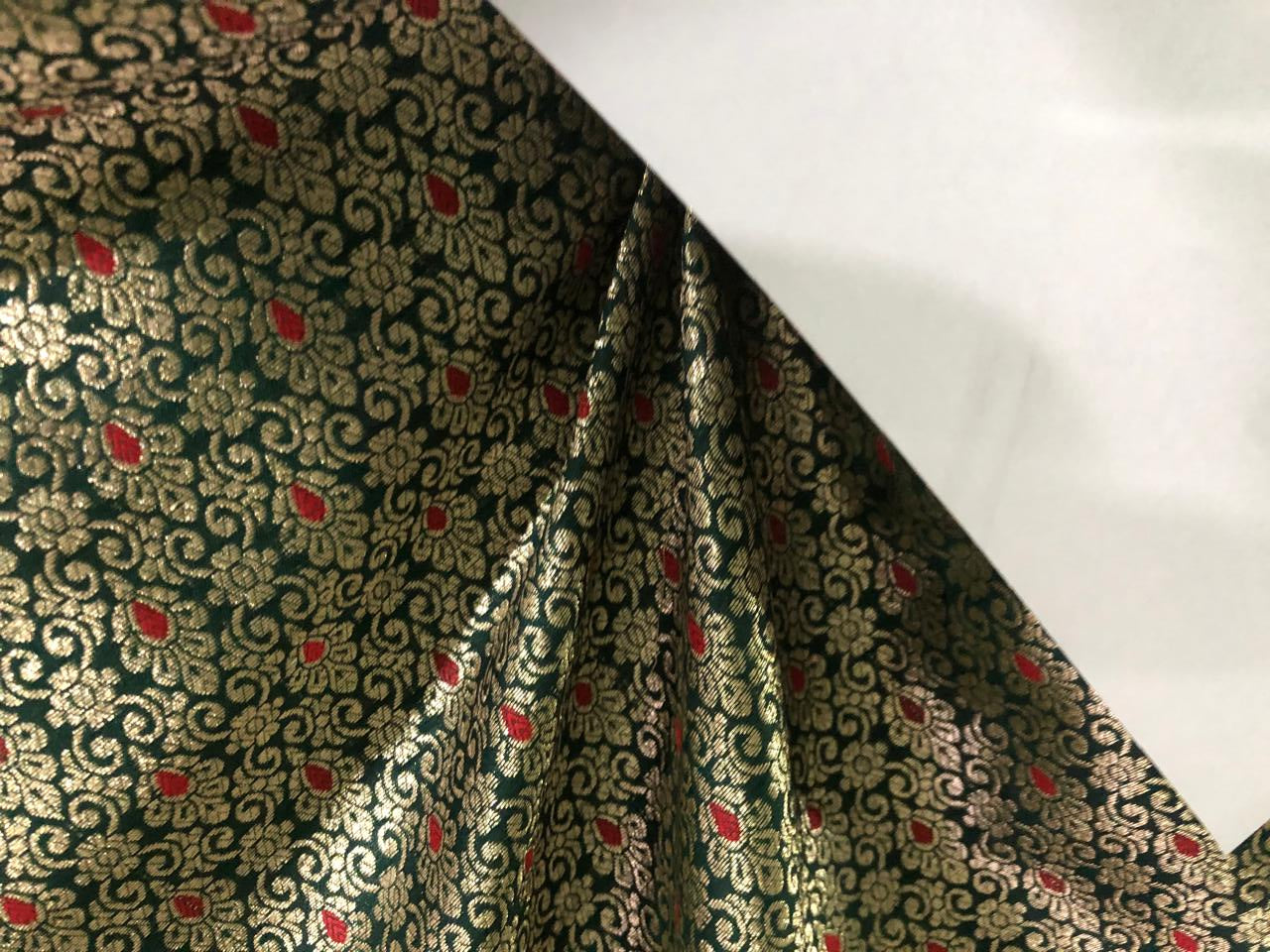 Silk Brocade fabric with metallic gold jacquard 44" wide available in 3 colors green , red and black BRO945