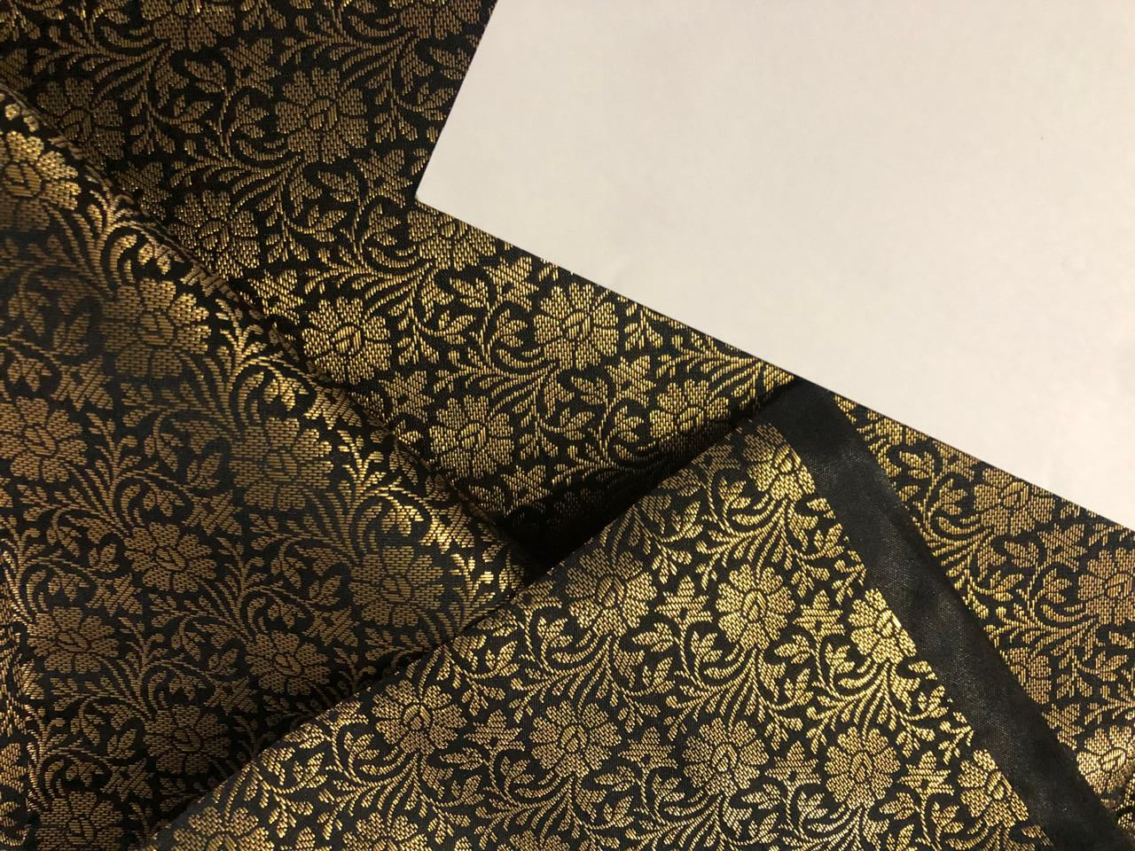 Silk Brocade fabric black with  gold floral jacquard  BRO1021[1]