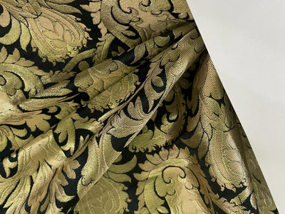 Silk Brocade fabric Black with metallic gold, and white metallic gold  jacquard  44" wide BRO891[2]