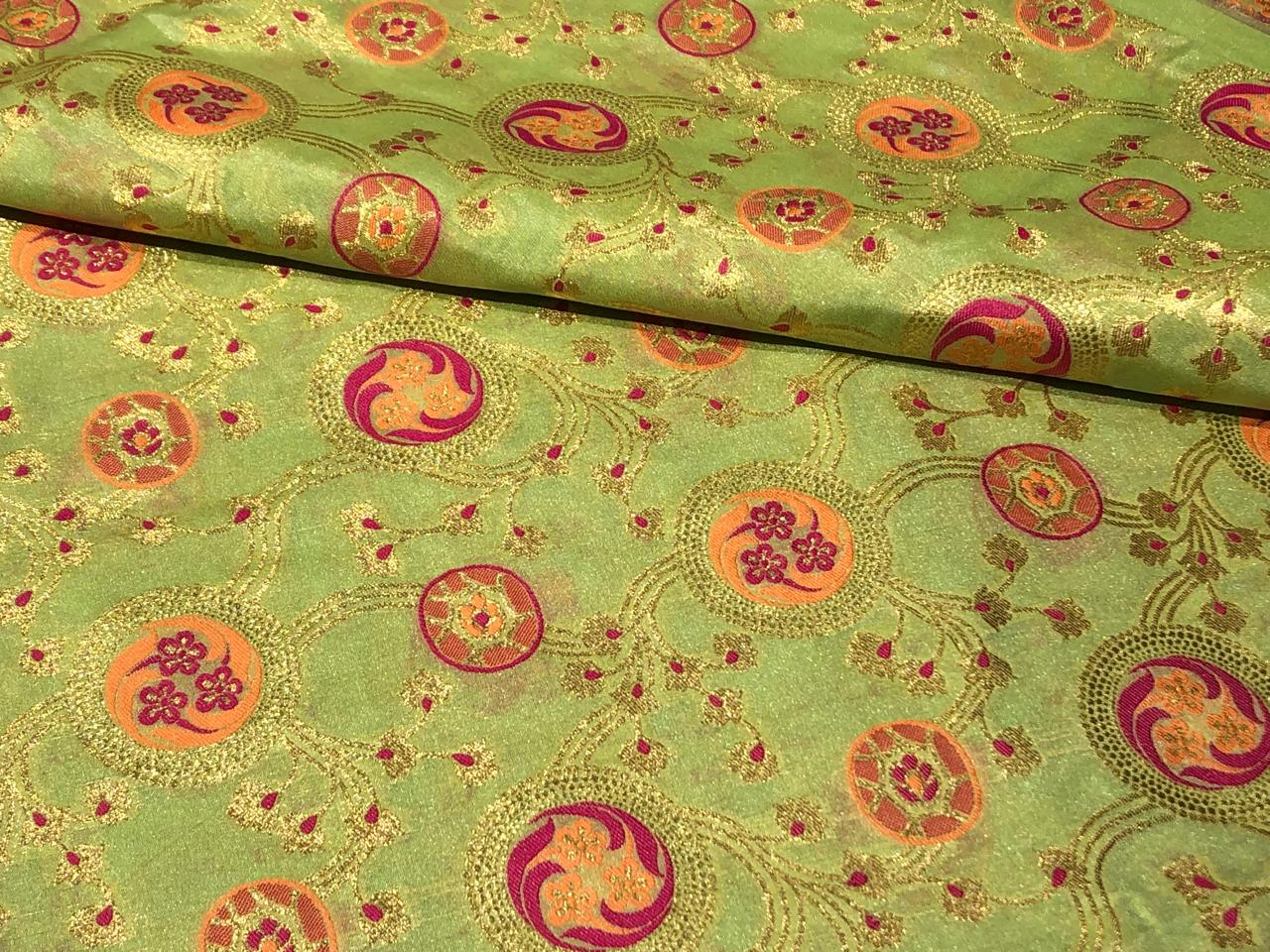 Silk Brocade Fabric metallic gold jacquard  44" wide BRO953 available in 2 colors BLACK AND PASTEL GREEN