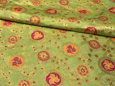 Silk Brocade Fabric metallic gold jacquard  44" wide BRO953 available in 2 colors BLACK AND PASTEL GREEN