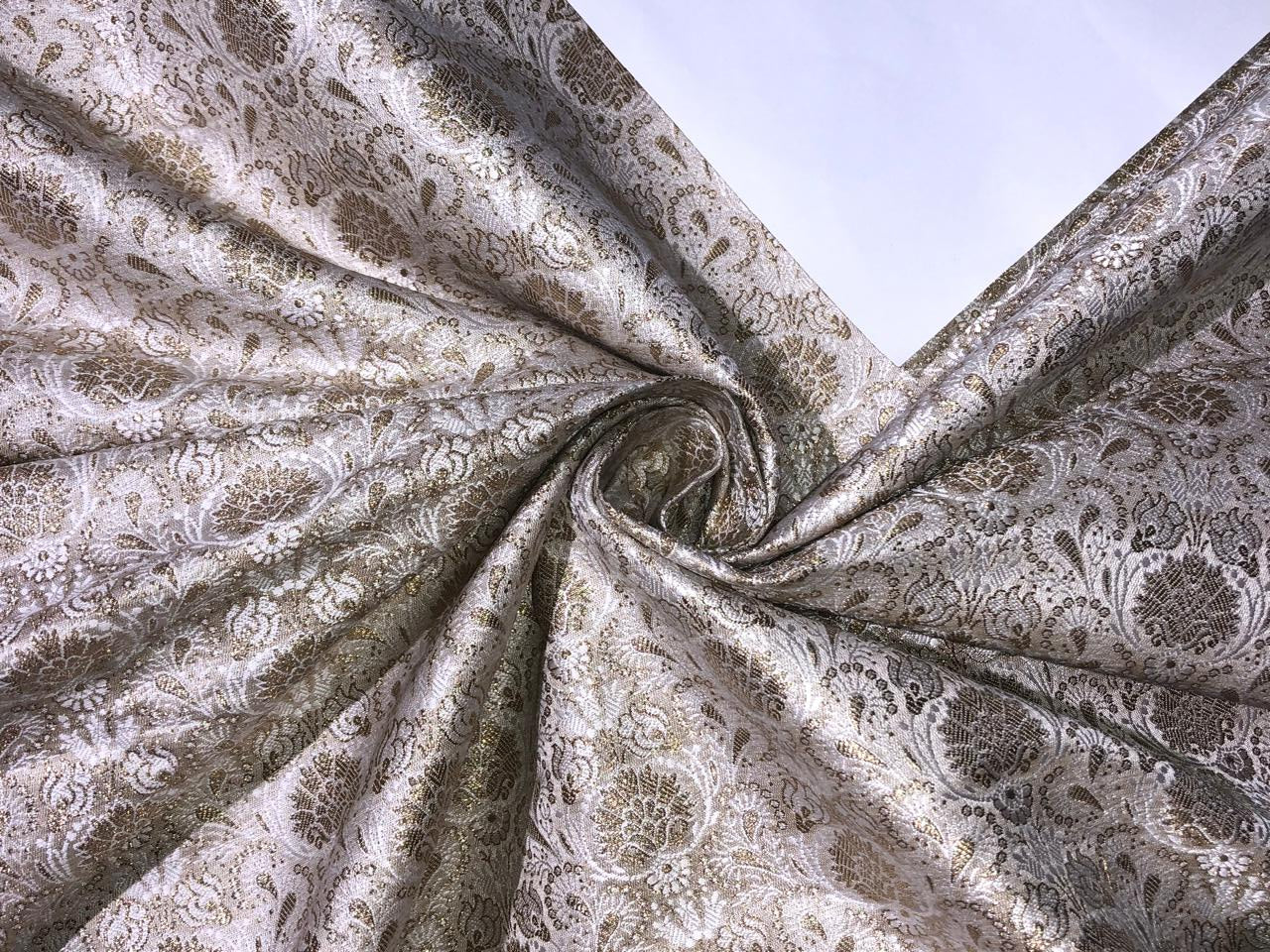 Silk Brocade fabric 44" wide  IVORY WITH METALIC GOLD INTRICATE JACQUARD BRO980[4]