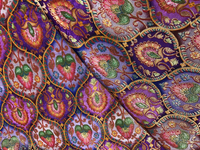 Silk Brocade Fabric beautiful jacquard  in multi colors 44""wide available in 4 color choices shades of greens/shades of blue and pink/shades of purple and pink and shades of olive and sea green   BRO967