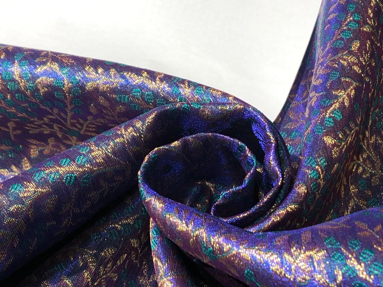 Brocade Fabric VINE Jacquard 3 D EFFECT with metallic gold available in 2 colors purple and blue BRO992[1/2]