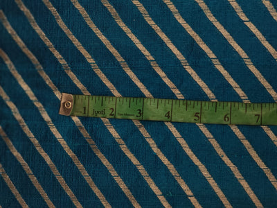 100% Silk Brocade in raw silk fabric available in 2 colors black and peacock blue with gold metallic stripe 44" wide BRO1070[3/4]