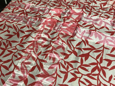 SCARF CREAM SELF PLAIDS WITH RED LEAVES 41" X 41" [16576] ONLY SINGLE PIECE AVAILABLE