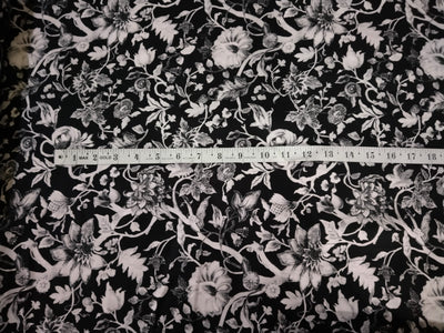 100% linen Floral digital print black and white fabric 44" wide [15297]