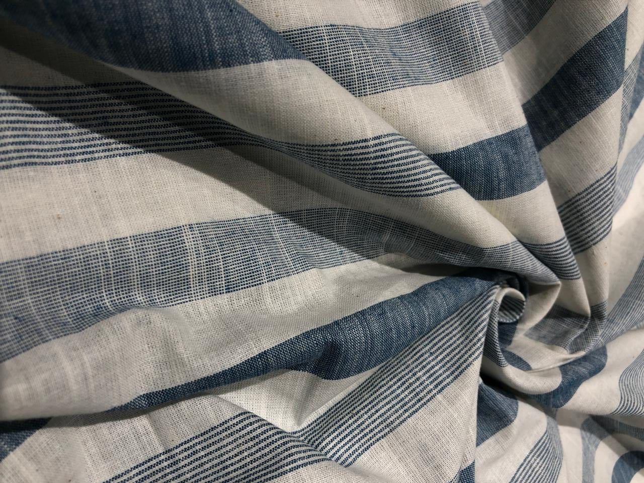 100 % Cotton YARN DYED Stripes white and denim blue color 58"  [17559]