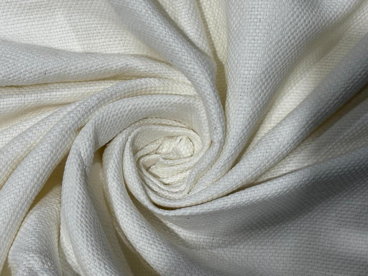 Linen Cotton Fabric with Basket Weave / Ivory / 54" wide / [17787]