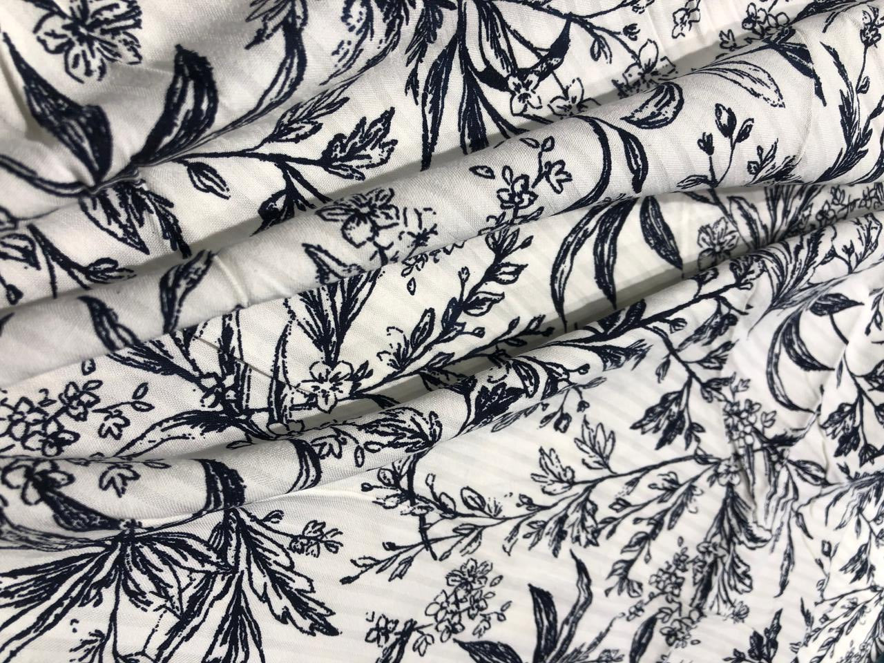 100%  Linen Cotton Flex Beautiful black  Floral Print Fabric 58" wide [16869]