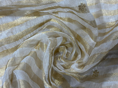 Tissue fabric  ivory and gold stripe with gold dainty flowers 44" wide [17800]