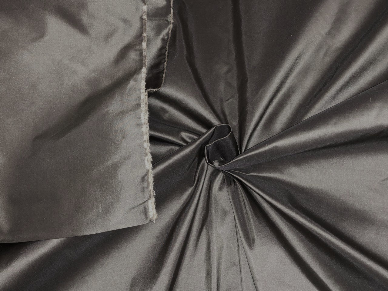 100% Pure SILK TAFFETA FABRIC warm grey [golden cream x charcoal] color 54" wide TAF64[5]