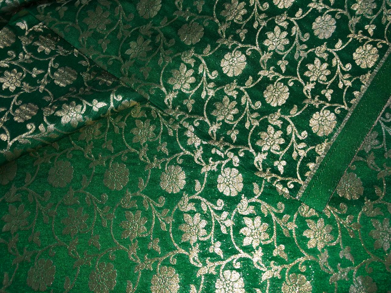 Silk Brocade fabric 44"all over floral vines in subtle metallic gold  jacquard available in 2 colors royal blue  and green BRO1041 (3/4)