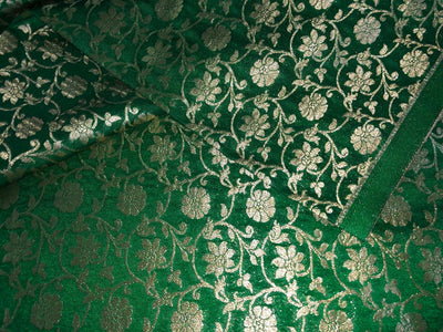 Silk Brocade fabric 44"all over floral vines in subtle metallic gold  jacquard available in 2 colors royal blue  and green BRO1041 (3/4)
