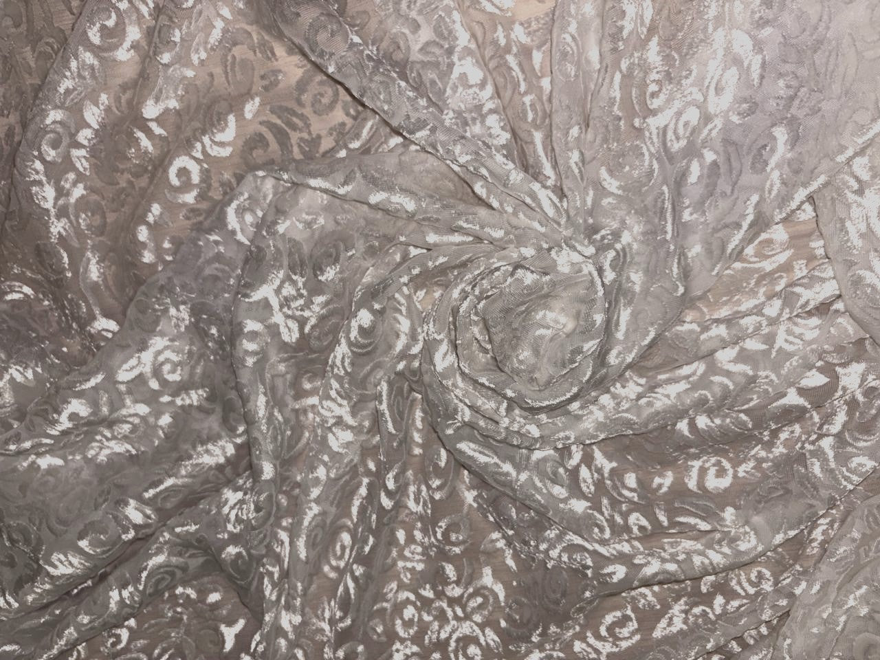 White Devore Polyester Viscose Burnout Velvet fabric ~ 44" wide available in 3 designs floral vines, abstract rose and floral [18291/92/93]