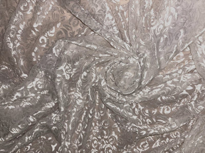 White Devore Polyester Viscose Burnout Velvet fabric ~ 44" wide available in 3 designs floral vines, abstract rose and floral [18291/92/93]