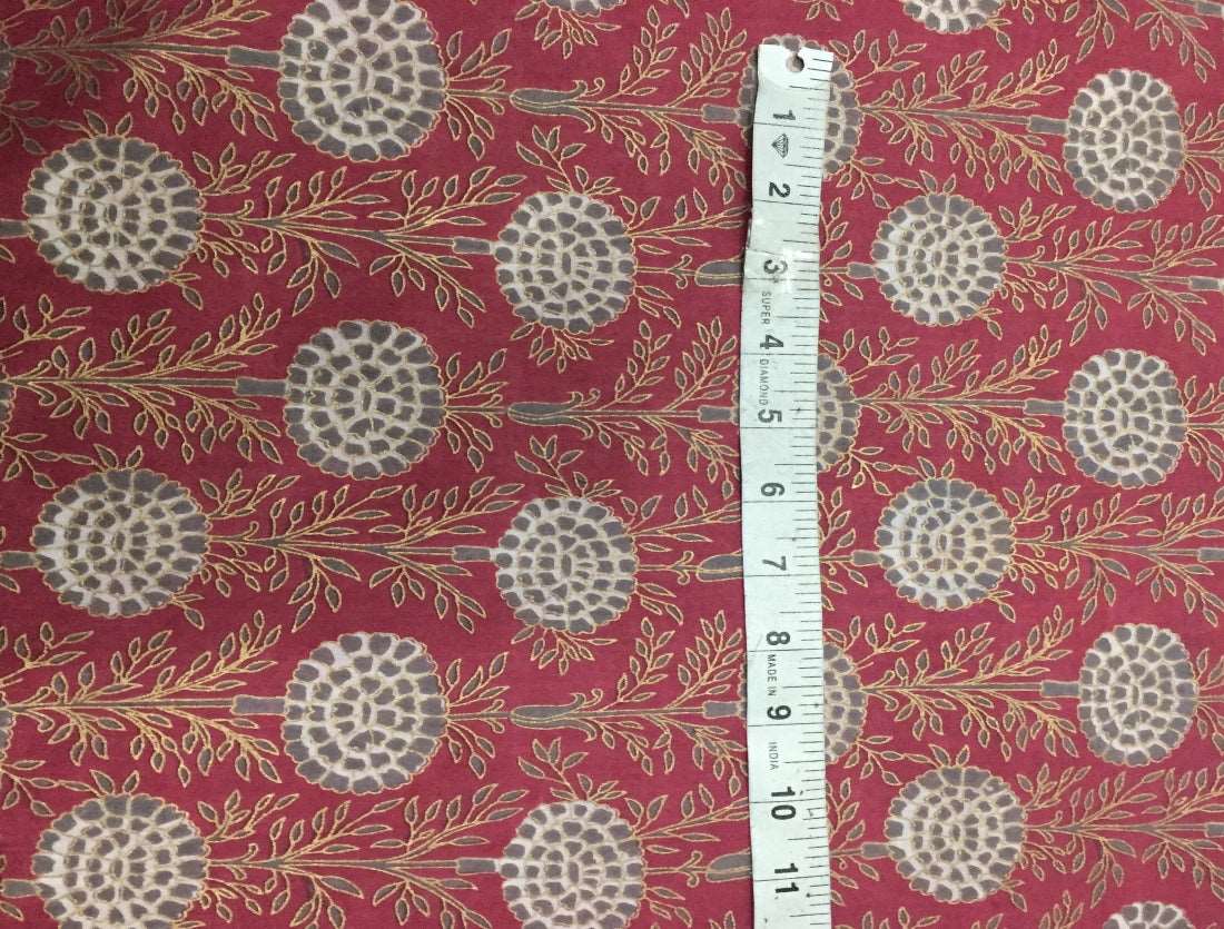 100% Cotton Printed Burgundy with grey floral golden jacquard Fabric 44 &quot; wide