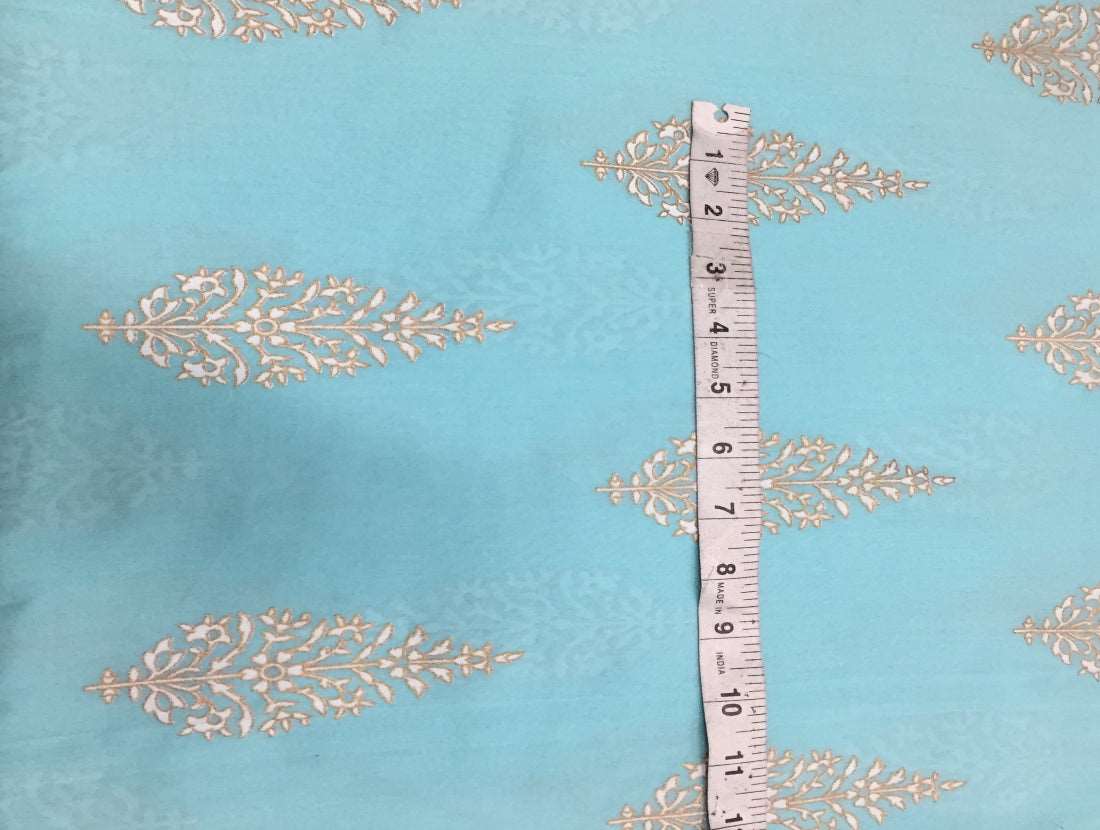 100% Cotton Printed light blue with floral golden jacquard Fabric 44 &quot; wide