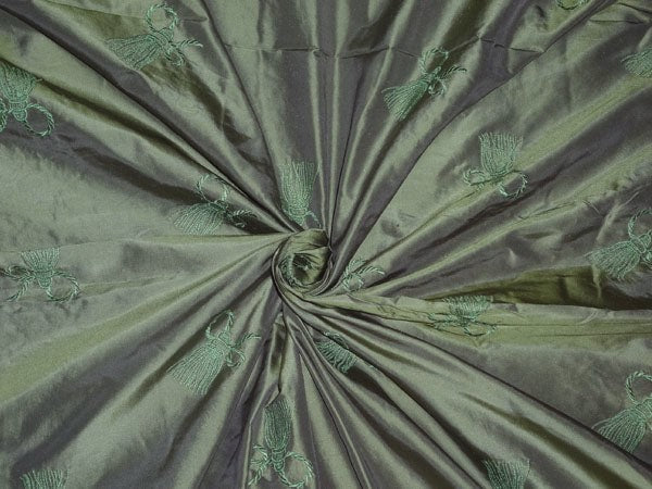 Silk Taffeta Fabric Iridescent Green x Purple Embroidery 54" Wide Taf#E18[2]