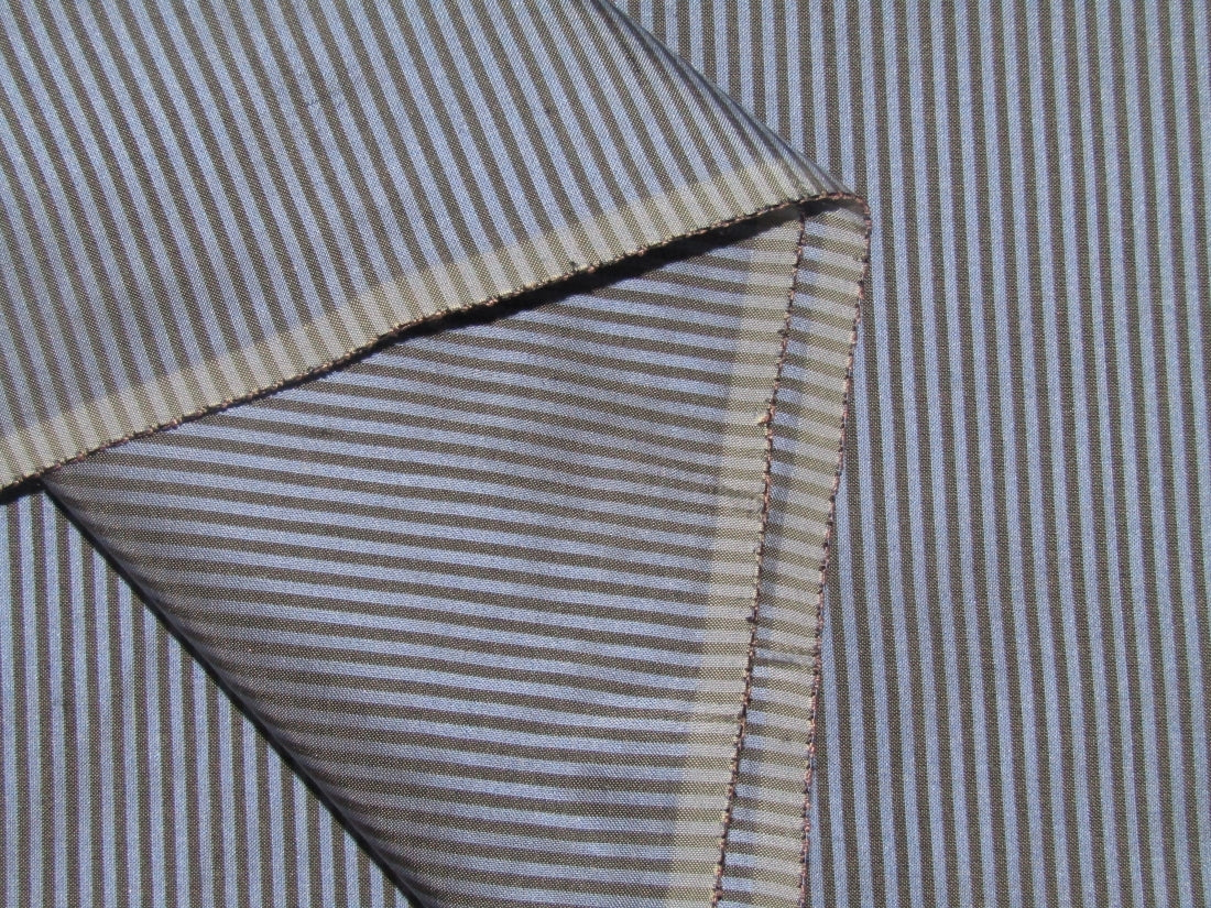 SILK DUPIONI FABRIC blue with charcoal grey stripes 54" wide DUP#S47[2]