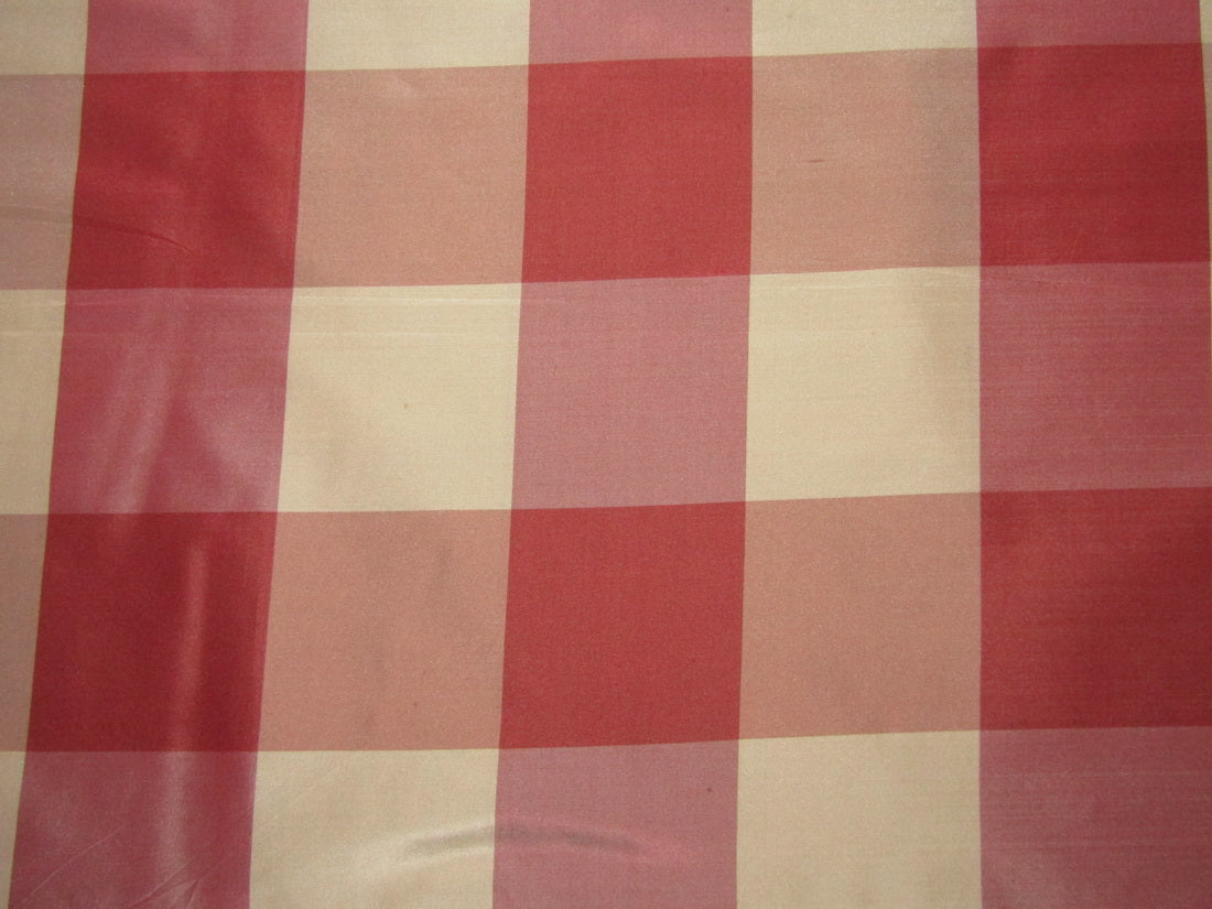 Silk taffeta fabric 54&quot;-beige x salmon plaids 54&quot; wide Taf#C16