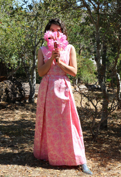 Silk Brocade fabric pink x metallic gold color 44" wide BRO757B[2]