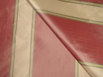 100% Silk Taffeta shades of Salmon and Champagne  color stripes 54" wide TAFNEWS11