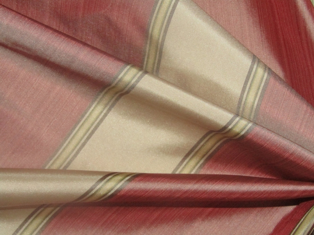 100% Silk Taffeta shades of Salmon and Champagne  color stripes 54" wide TAFNEWS11