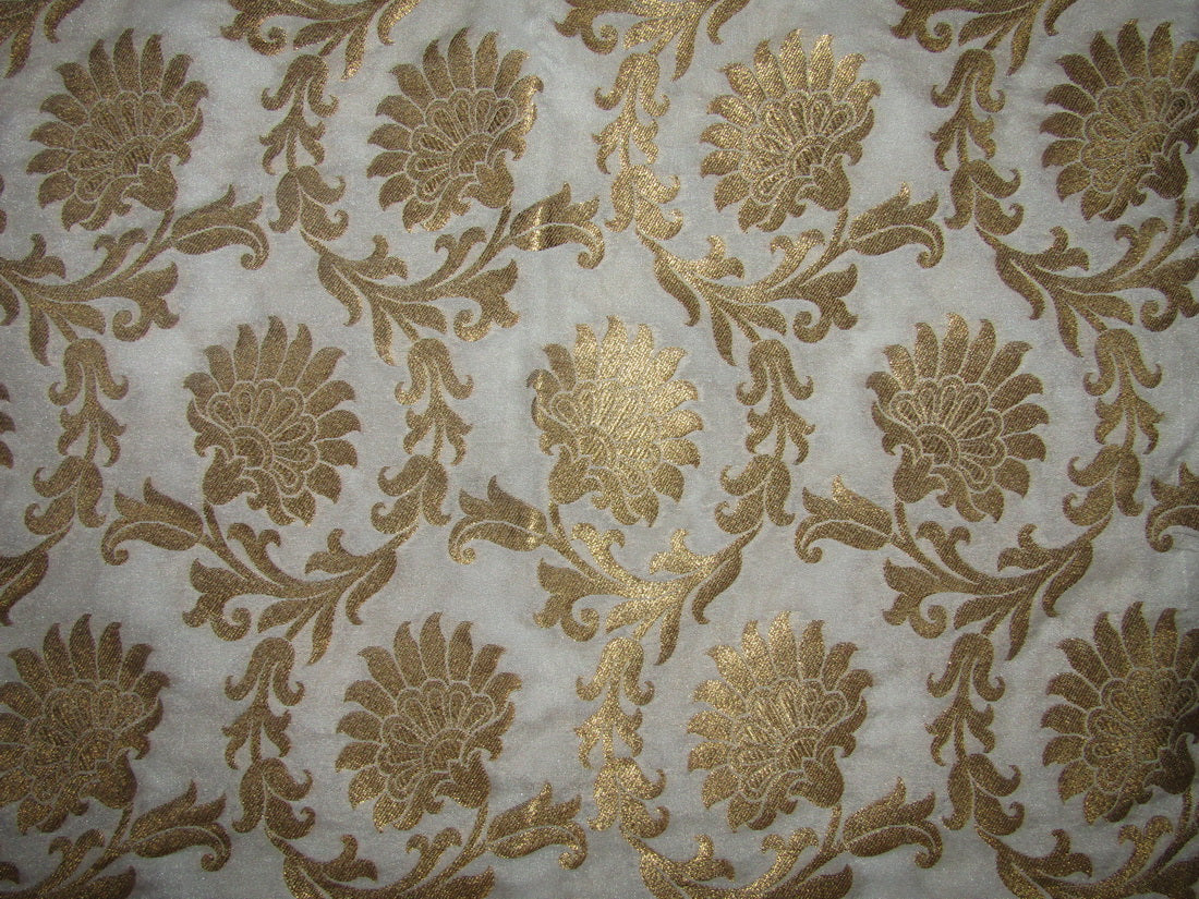 Silk DUPION Brocade fabric IVORY x metallic gold color 44" wide BRO728[2]
