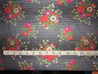 Silk Brocade fabric black stripe ,metallic gold pink and orange flowers 44" wide BRO735[1]