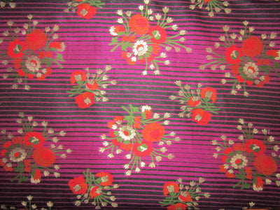 Silk Brocade fabric magenta stripe, metallic gold red and orange flowers 44" wide BRO735[3]